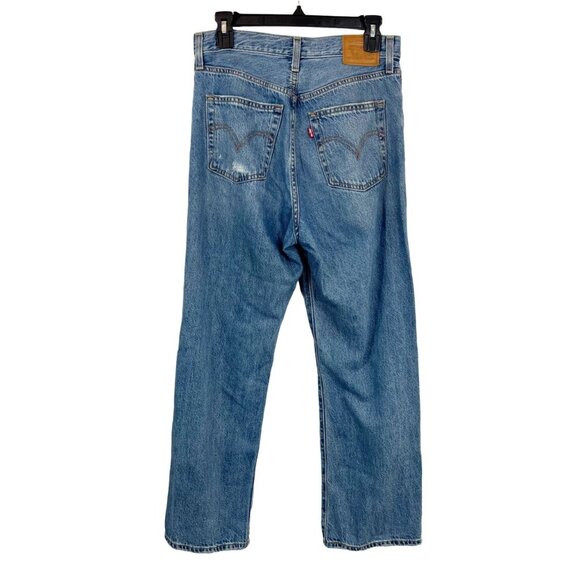 Levi's Ribcage Straight Ankle Jeans Distressed Lyocell Medium Wash - Size 28 - Picture 2 of 9